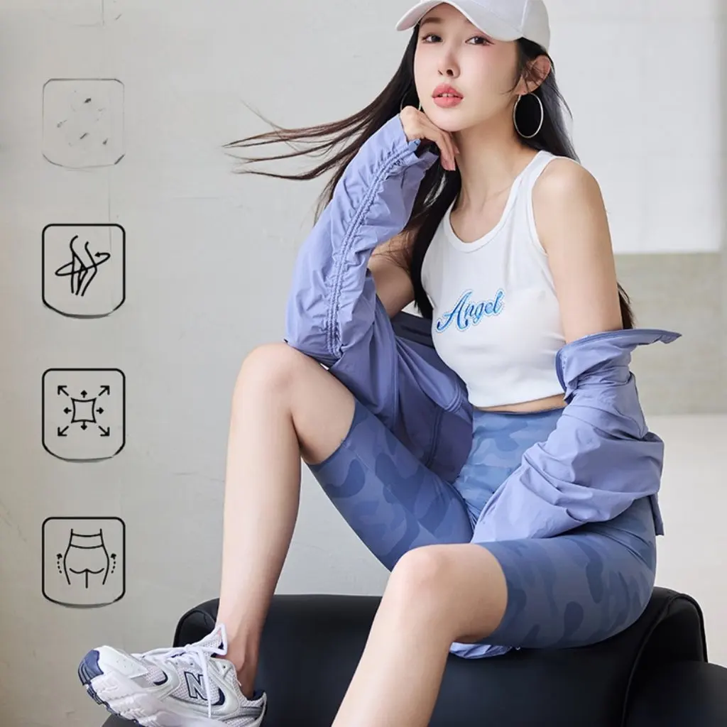 

Camouflage Shark Pants for Women Large Size Anti-Exposed Sports Yoga Leggings Thin Summer Five-Point Cycling Outerwear