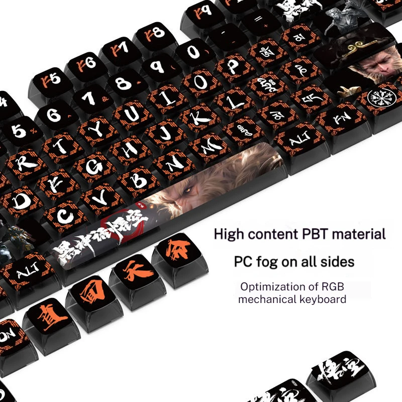 Black Mythology Wukong Keycap Complete Set 125 Key Diy Pbt Heat Sublimation Asa Highly Side Transparent Keyboards Accessories