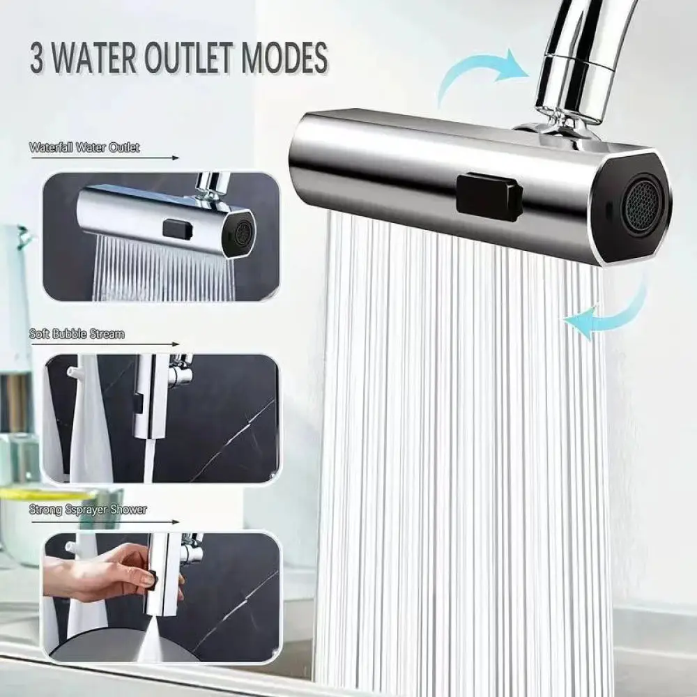 Rotating Faucet Aerator Kitchen Sink Extender Universal Waterfall Sprayer Head Anti Splash High Pressure Tap Accessory Tool