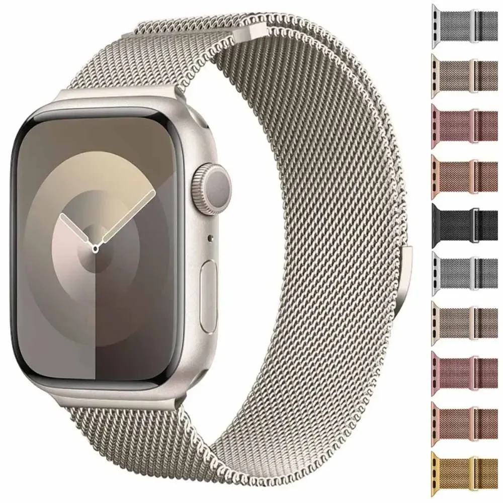 Megnetic tali untuk Apple watch 9 8 7 41mm 45mm Ultra/2 49mm Pria Wanita logam bernapas Band untuk iWatch 6543SE 44mm 40mm 42mm