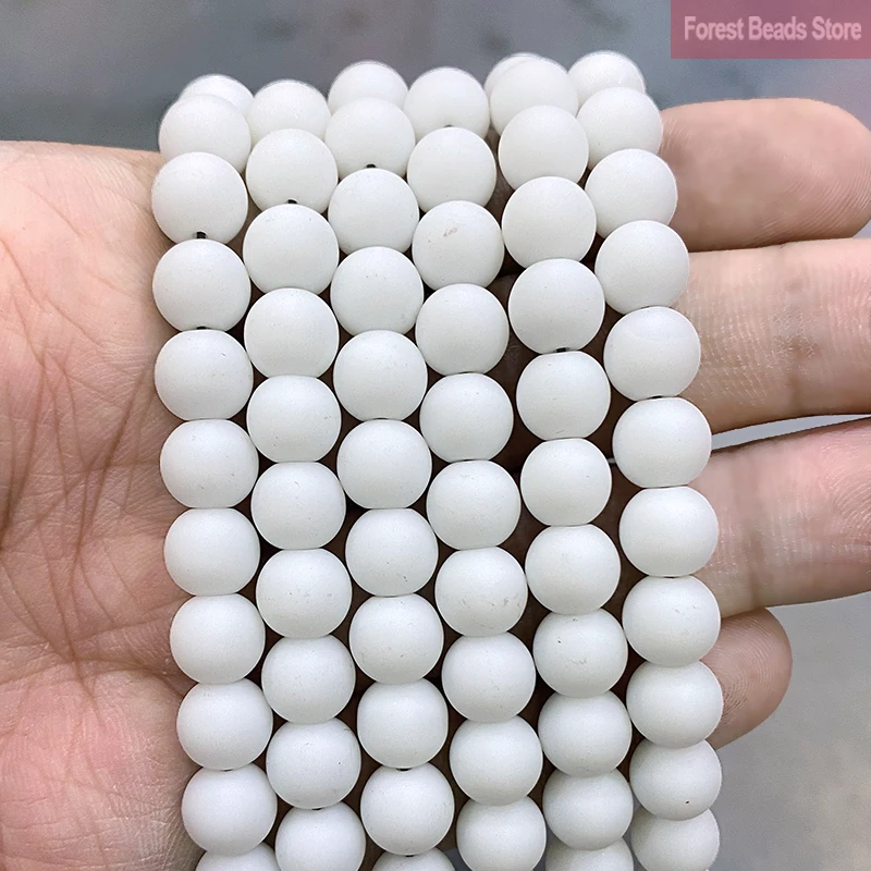 Natural Stone Beads Frosted Matte White Quartz Round Spacer Beads DIY Bracelet Earrings for Jewelry Making 15'' 4/6/8/10/12mm