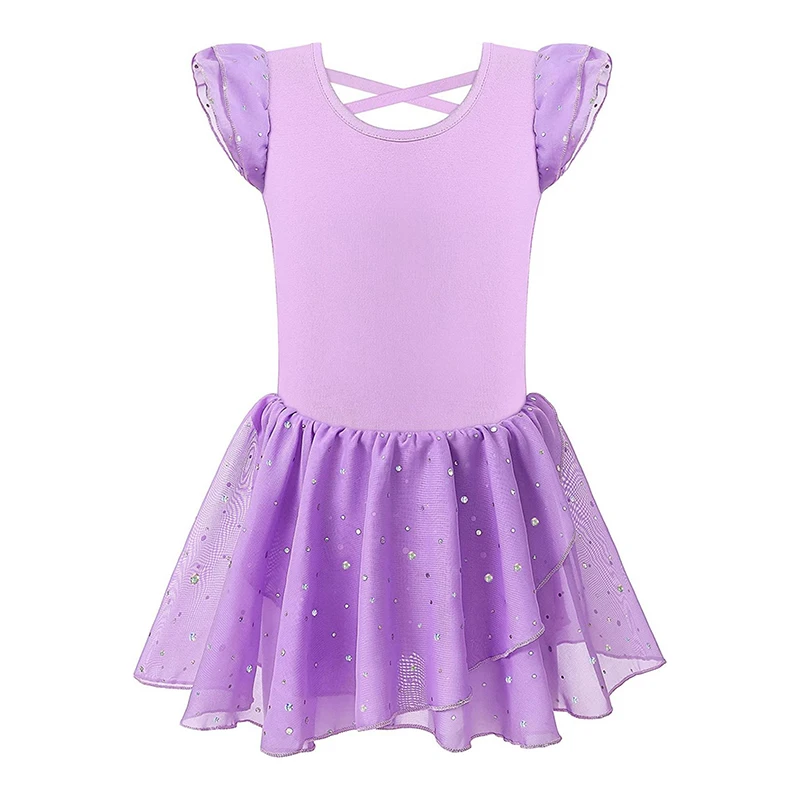 Girls Shiny Ruffle Sleeve Ballet Leotard Toddler Crisscross Back shiny Dance Dress Suitable for children stage performances