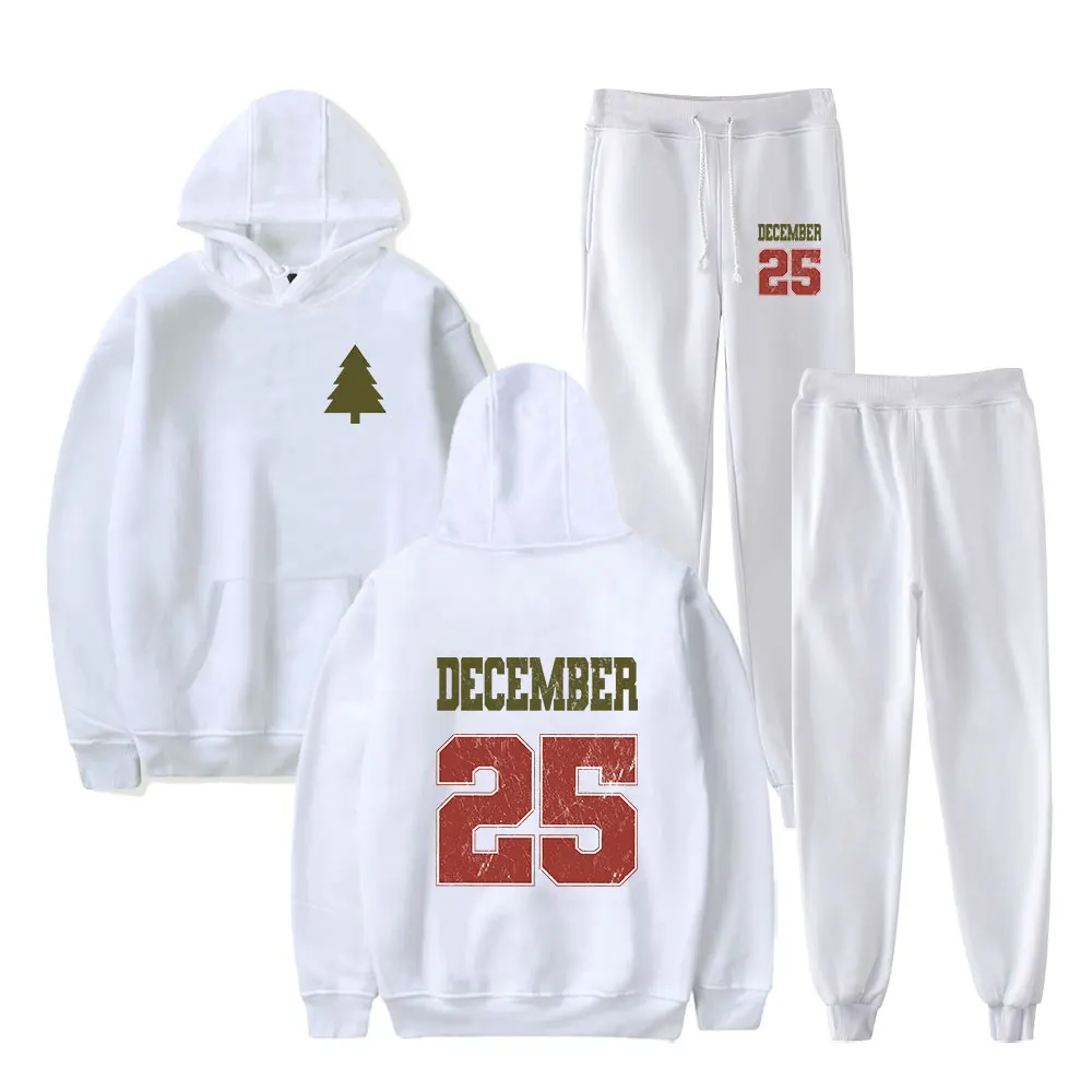 Distressed December 25  Hooded Christmas 25 December  Hoodies Suits Funny Christmas hooded Men/women Strap Sports Pants