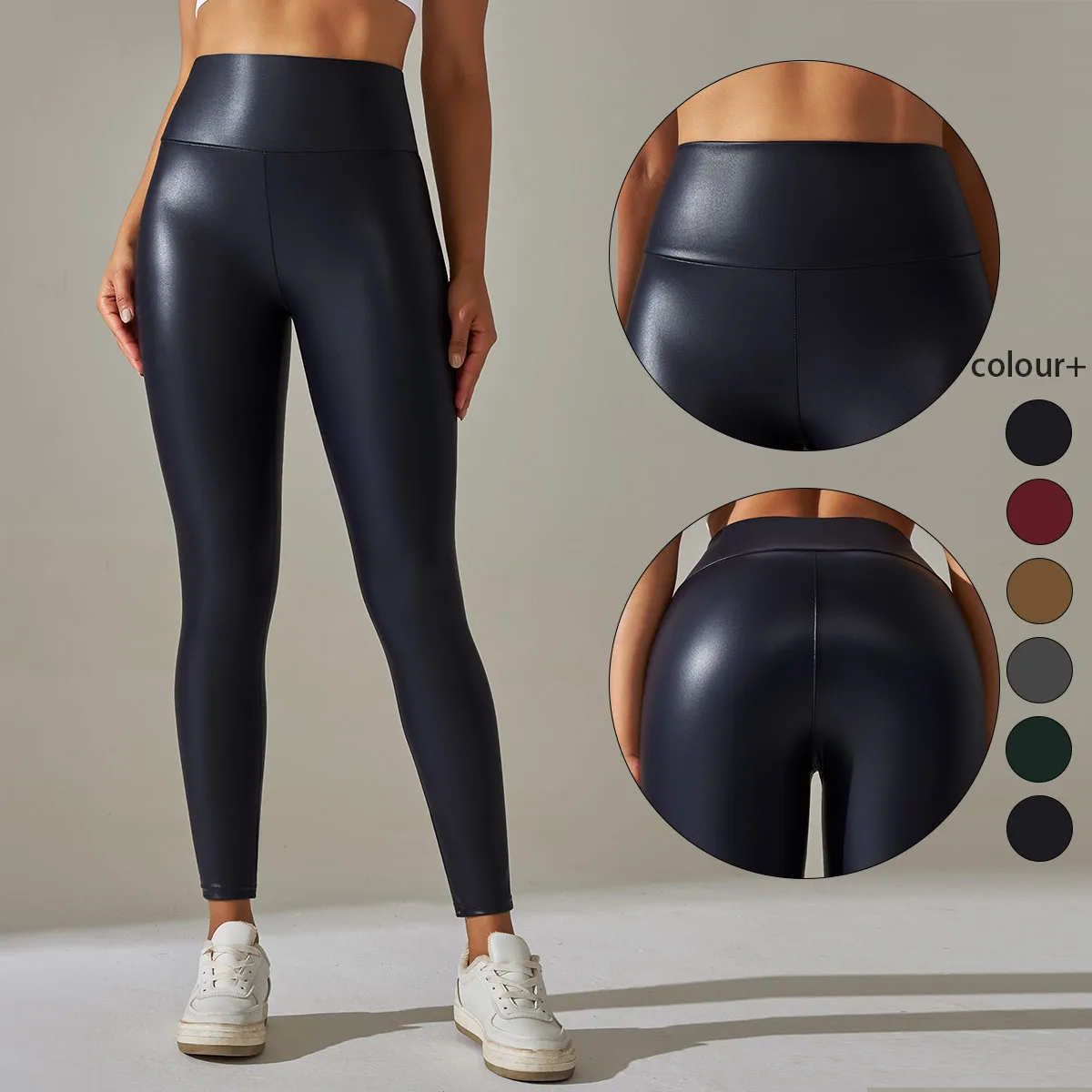 PU Leather Pants Yoga Leggings for External Wear High Waist Leather Sexy Leggings Trousers Women\'s Stretch Pantalon