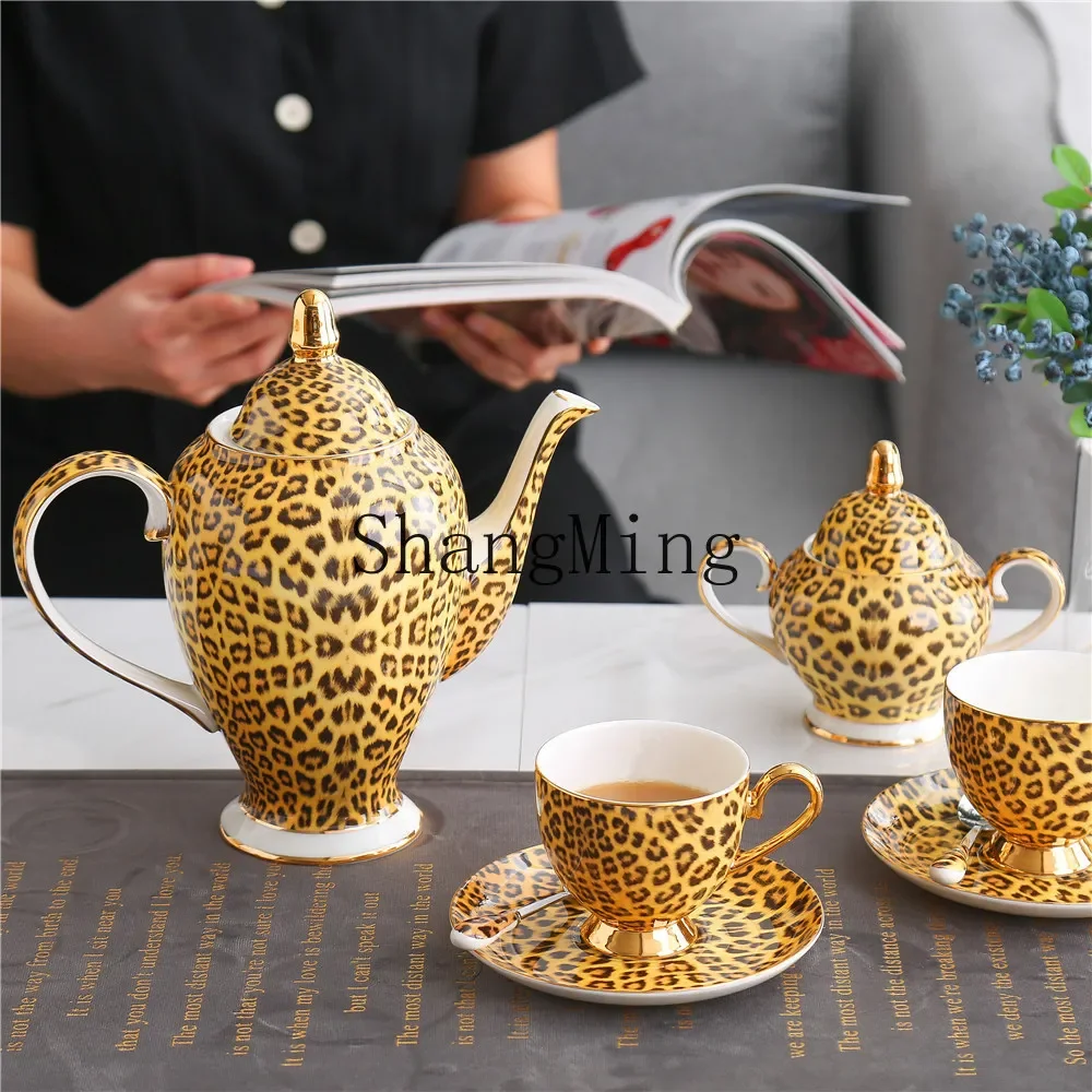 

CL light luxury beast pie leopard print bone china coffee cup saucer spoon mug large pot western tableware