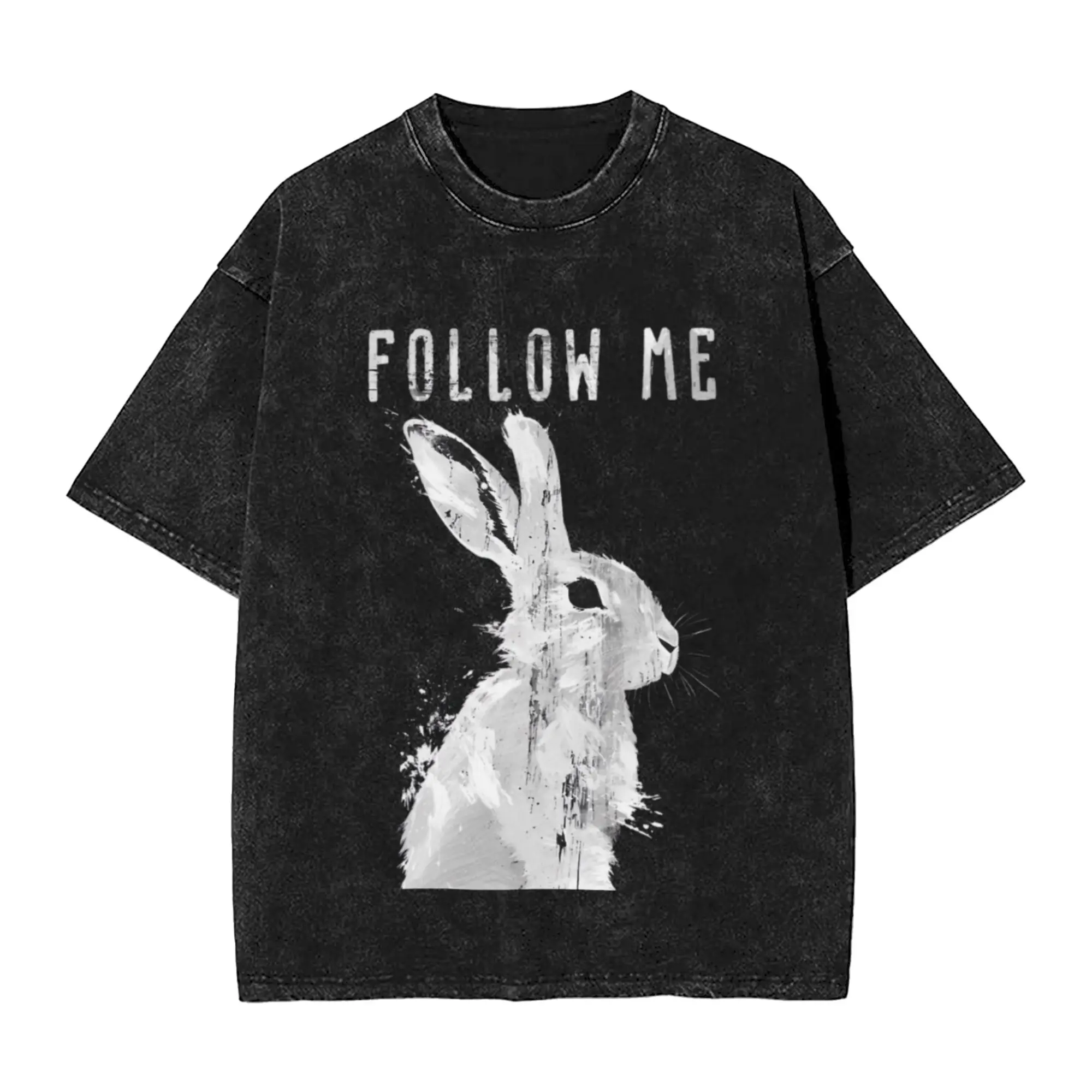 Follow Me White Rabbit Unique Chic A Vintage Oversized Cotton Unisex T-Shirts