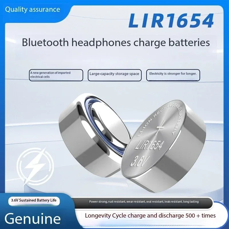 LIR1654 3.6V 110mAh Rechargeable Button Battery with Steel Shell for TWS Bluetooth Headset And Hearing Aid