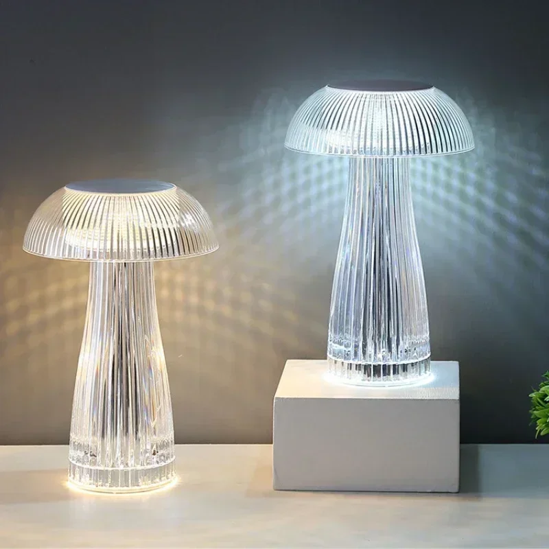 Acrylic crystal table lamp, LED jellyfish night light, party decoration atmosphere light, USB rechargeable touch table lamp.