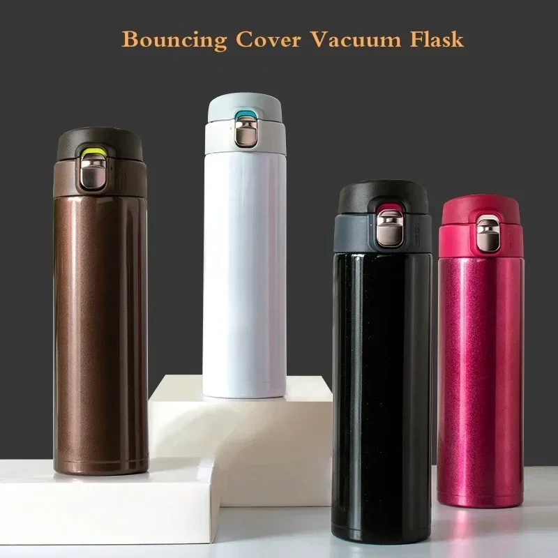 500ML Small Stainless Steel Bouncing Cover Vacuum Flask Thermos Cup Coffee Tea Milk Thermo Bottle Mug Fashion Cups Acceseories