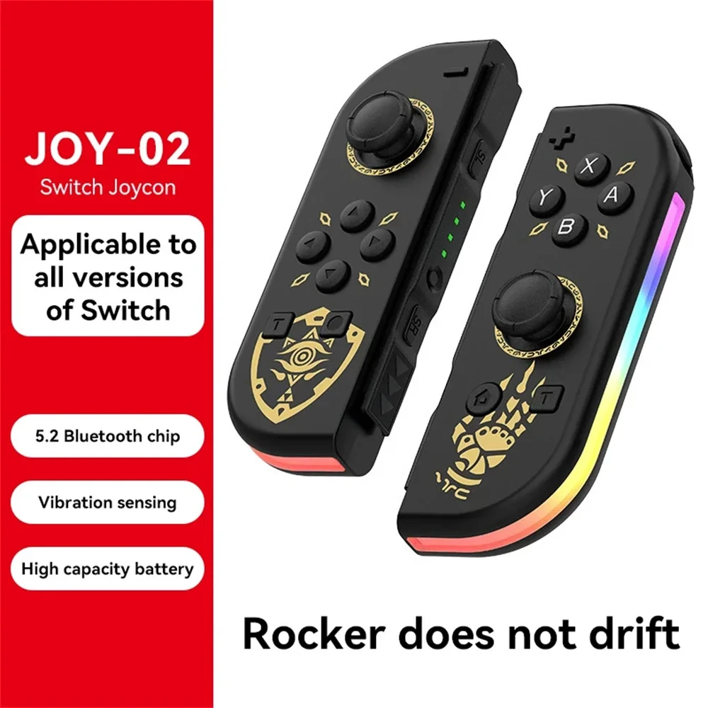 

JOY02 RGB Wireless Joypad Controller BT5.2 L/R for Nintendo Switch/Oled Support 6 Axis Gyro Joystick Gamepad with Dual Vibration