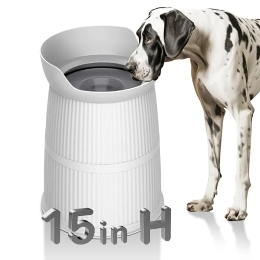 

Elevated Dog Bowls Large Sized15.4in High Raised Stand 4.4L No Spill Dog Water Bowl Stainless Steel Bowl Adjustable Non-tip Non