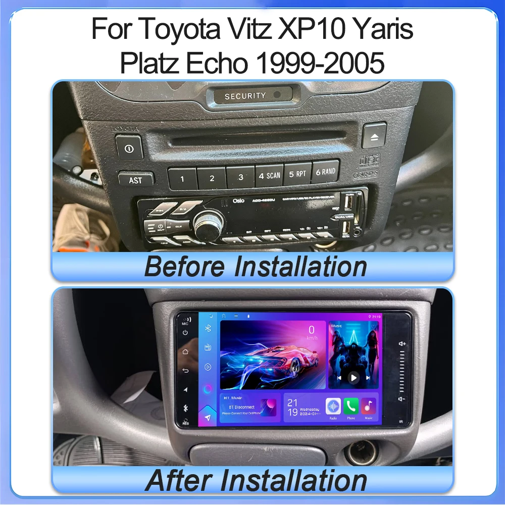 أندرويد 15 لتويوتا فيتز XP10 يارس بلاتز صدى 1999- 2005 بلوتوث الوسائط المتعددة الملاحة نظام تحديد المواقع فيديو مشغل راديو تلقائي Carplay