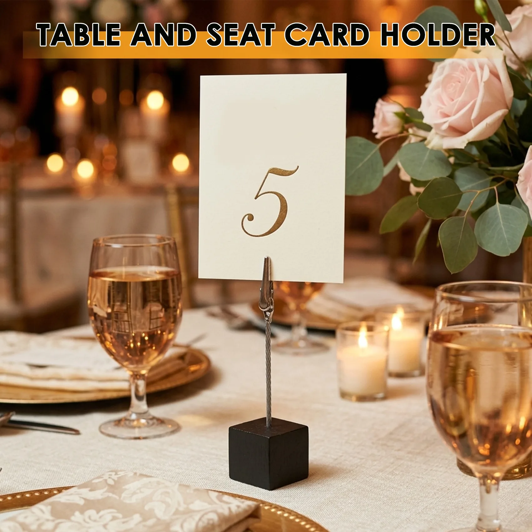 Delicate Texture-20 Pieces Cube Base Memo Clip Holder With Alligator Clip Wood Base Table Number Holder Cube Base Place Card Hol