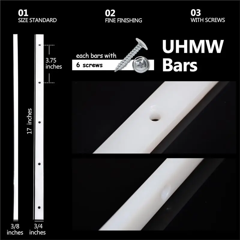 Easy Install UHMW Plastic Crosscut Sled For Table Saw- Ideal For U Tracks(4 Bars) 3/4" X 3/8" X 17" With Predrilled Holes And Sc