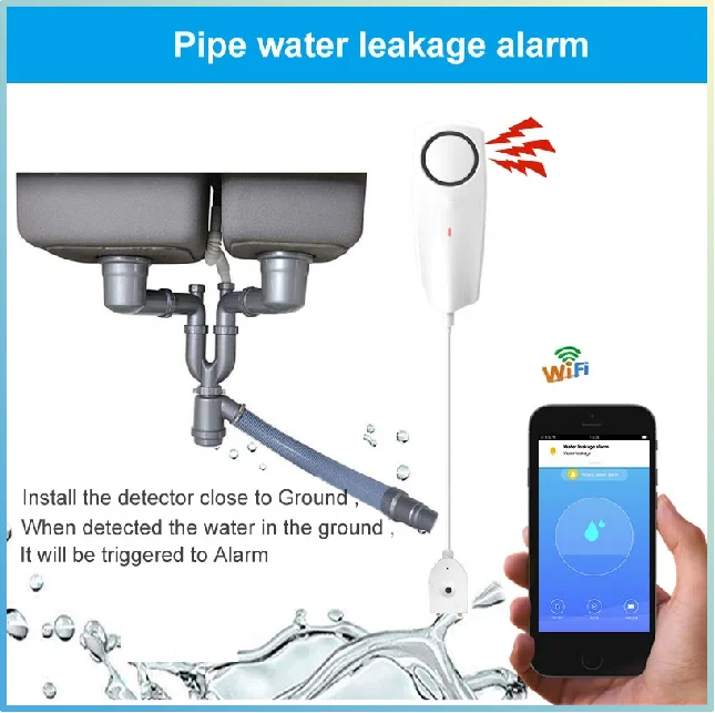 

For WIFI Liquid Leak Sensor Smart APP Alexa Push Alarm Alerts wireless Water Level Detector Leakage