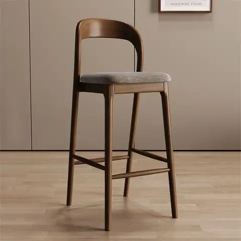 북유럽 디자이너 단단한 나무 바 의자 카운터 의자 섬 테이블 식사 의자 주방 높은 다리 의자 라이트 럭셔리 가구