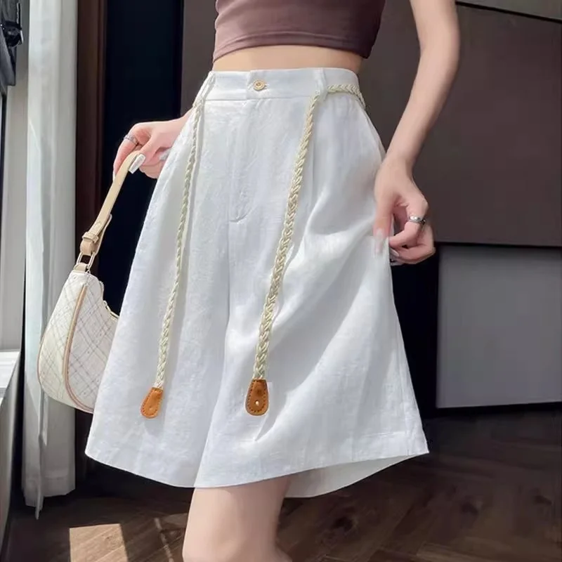 

Женские шорты с прямыми штанинами, лето 2021, корейская версия, новые повседневные универсальные короткие брюки с высокой талией и завязками w471