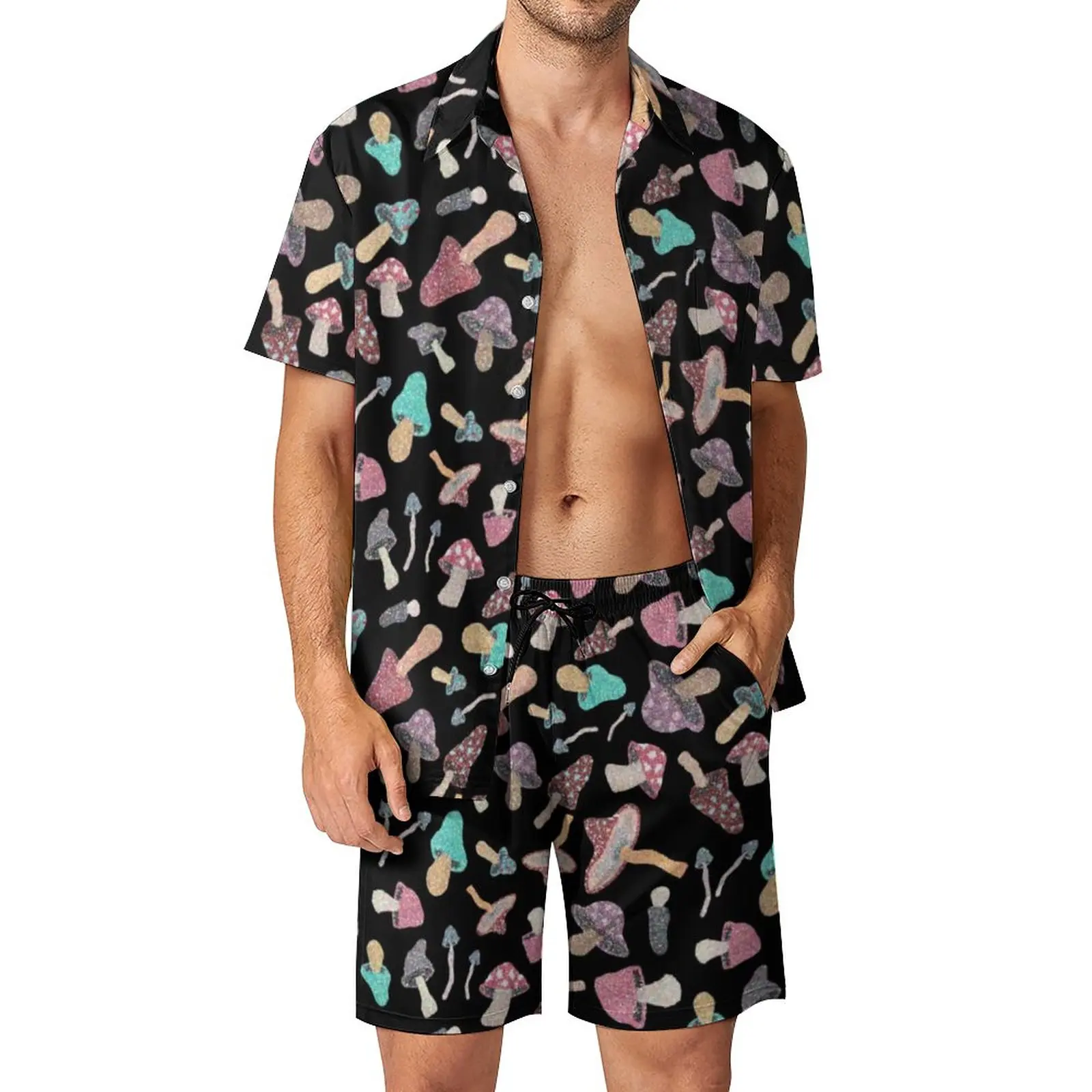 Summer Mushroom 3D Print Men Shirt Sets Fashion Short Sleeve Shirt Oversized Beach Shorts Streetwear Hawaiian Suits Clothes