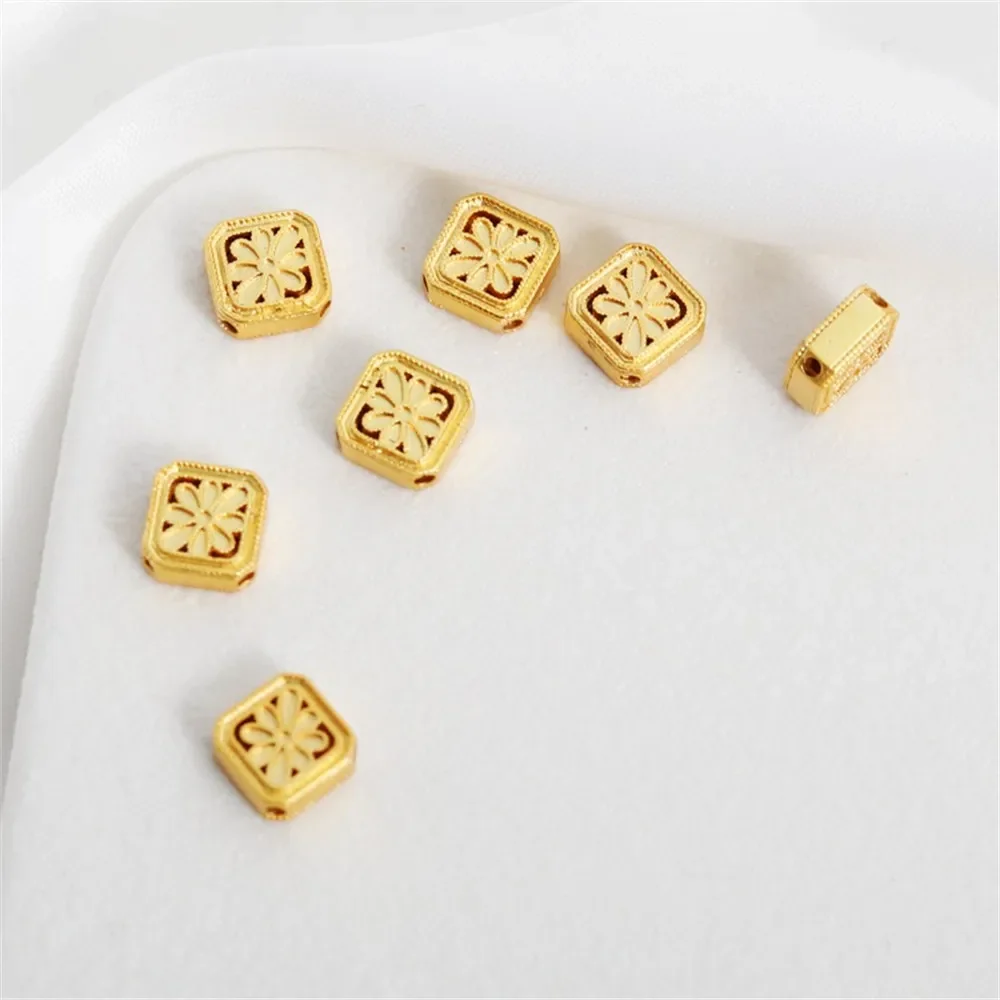 

18-каратное золото, матовое золото, полые древние золотые квадратные плоские бусины, 7 мм, восьмилепестковый цветок через отверстие, ювелирные изделия своими руками, свободные аксессуары