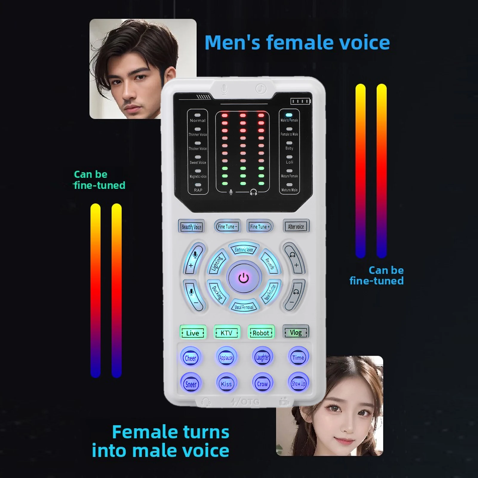 

Портативный преобразователь голоса, 16 режимов звука, 10 уровней, тонкая настройка, преобразователь звуковых эффектов для игровых звонков, прямая трансляция, устройство смены голоса