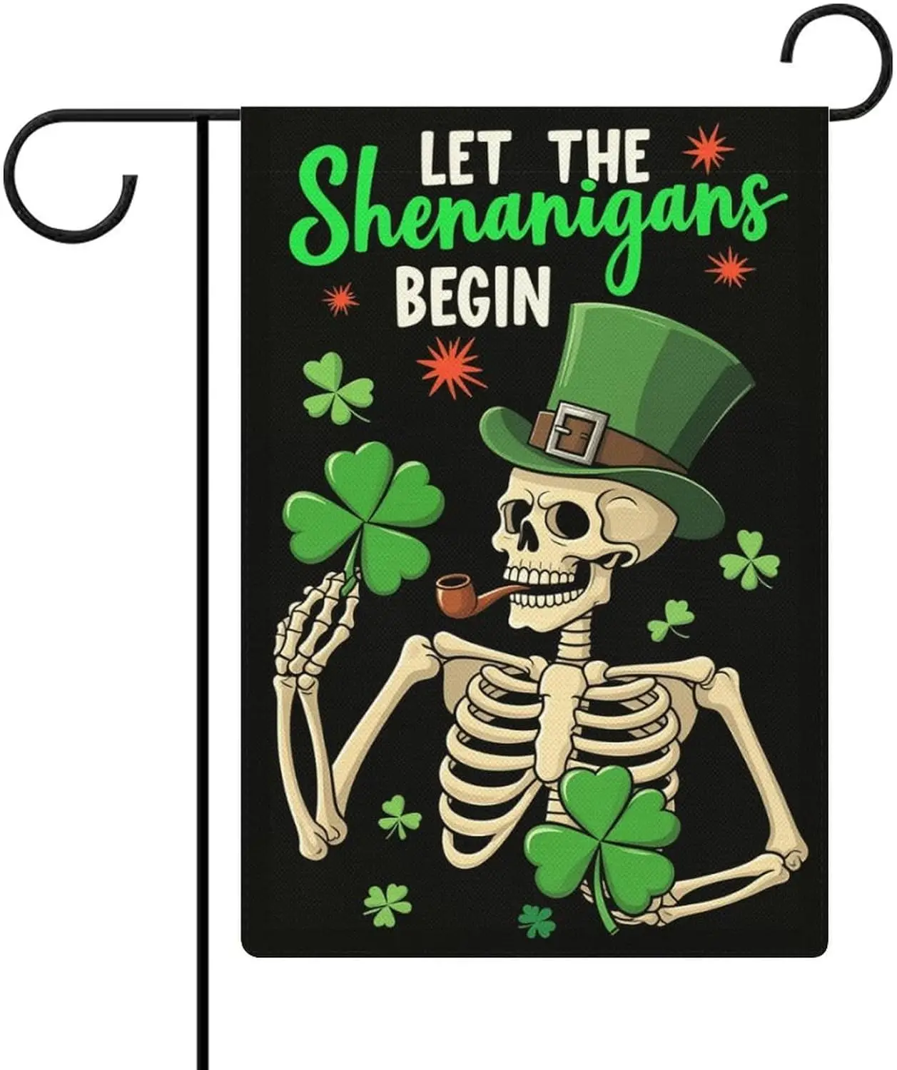 St. Patrick's Day Skull 12 * 18 Inch Garden Flag Double Sided Linen, Suitable for Outdoor Use Garden Decoration AAS