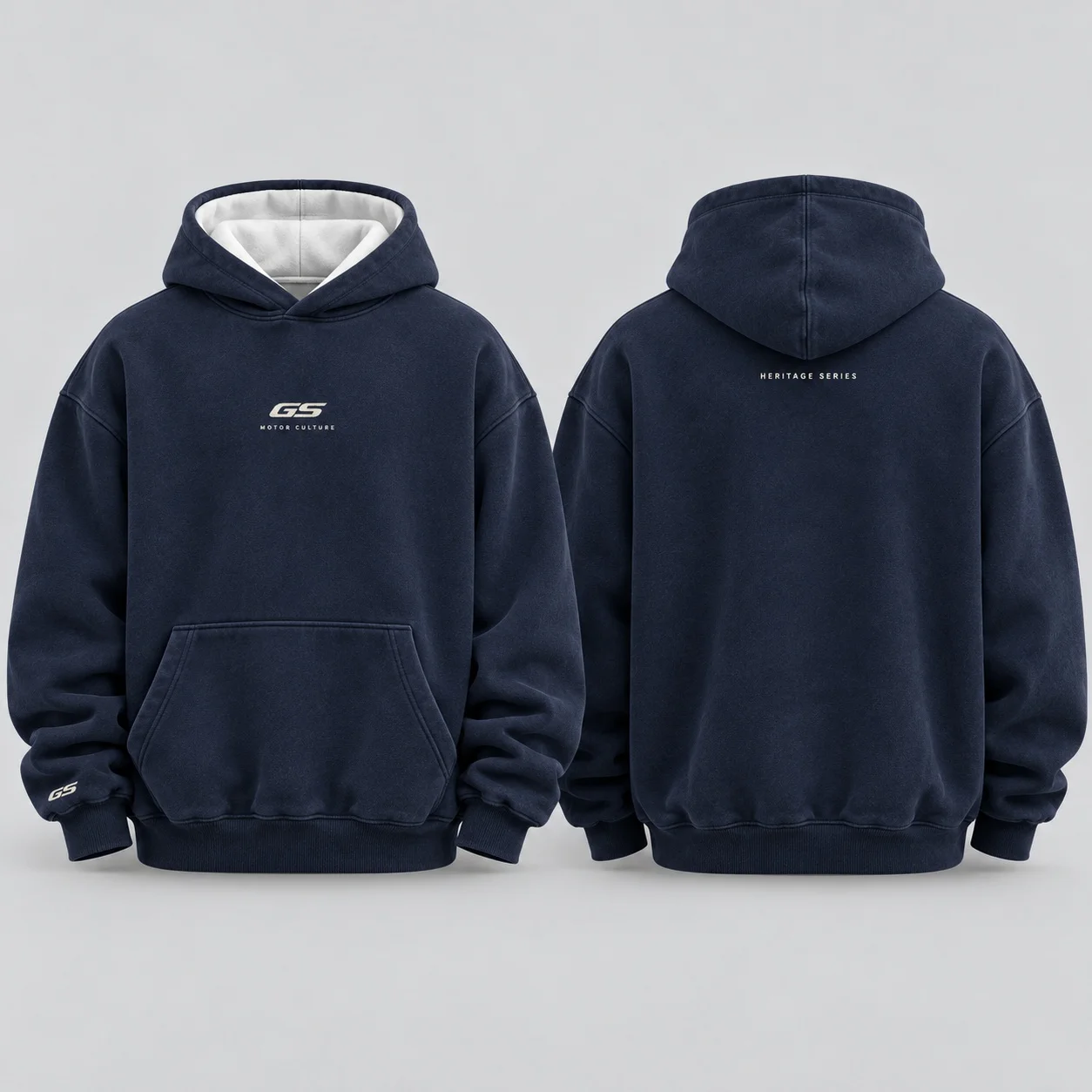 Men GS Motor Culture Hoodie Navy Blue Vintage Washed Pullover Hooded Sweatshirt Motorcycle Riding Casual Streetwear Fan Gift