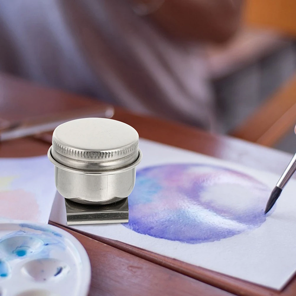 

2 pcs Stainless Steel Oil Palette Cup Brush Washing Pot With Lid Portable Artist Brush Washer Container For Color Mixing