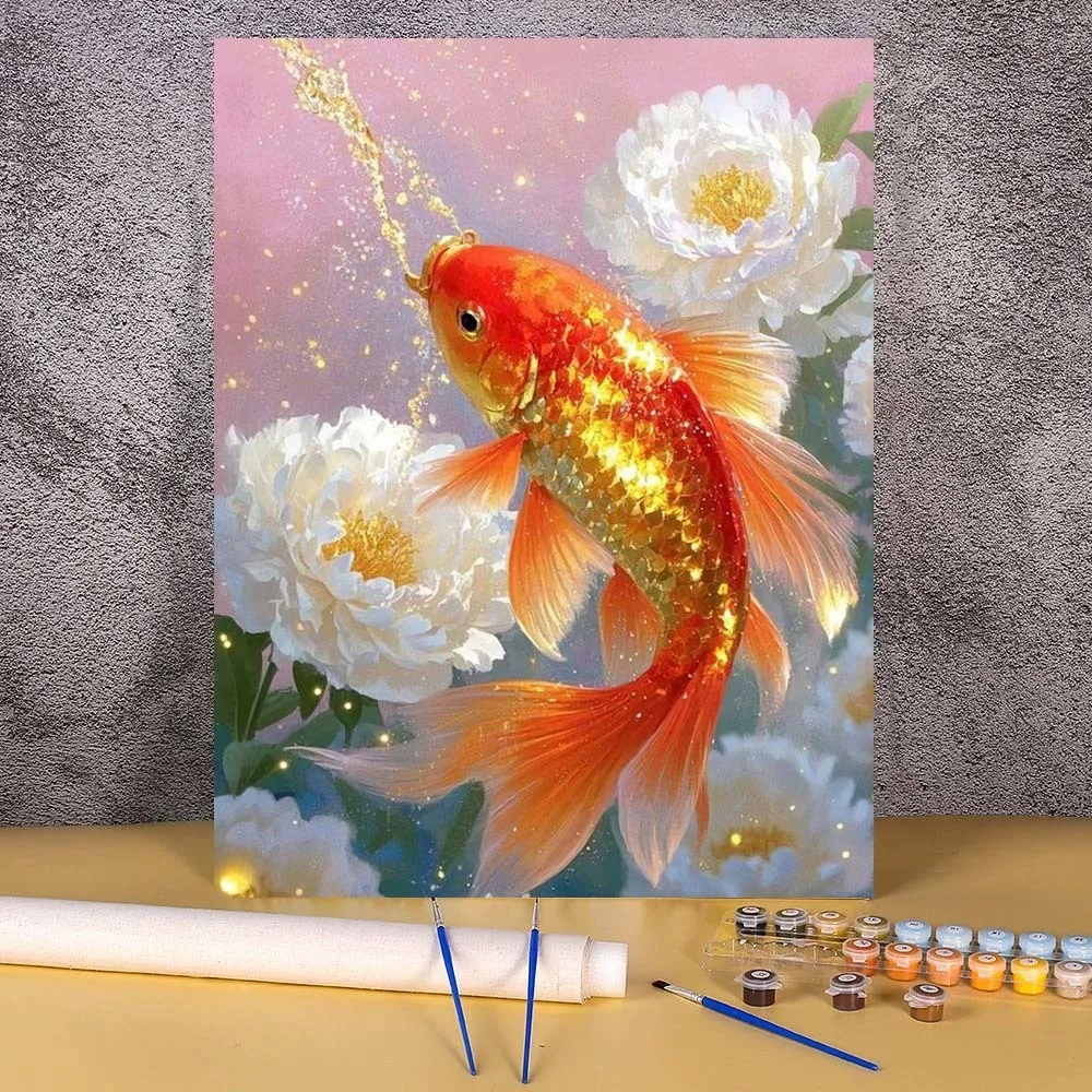 

20x30cm Picture By Number Flowers Goldfish Kits Handpainted DIY Unframe Drawing By Numbers For Adults On Canvas Home Decoration