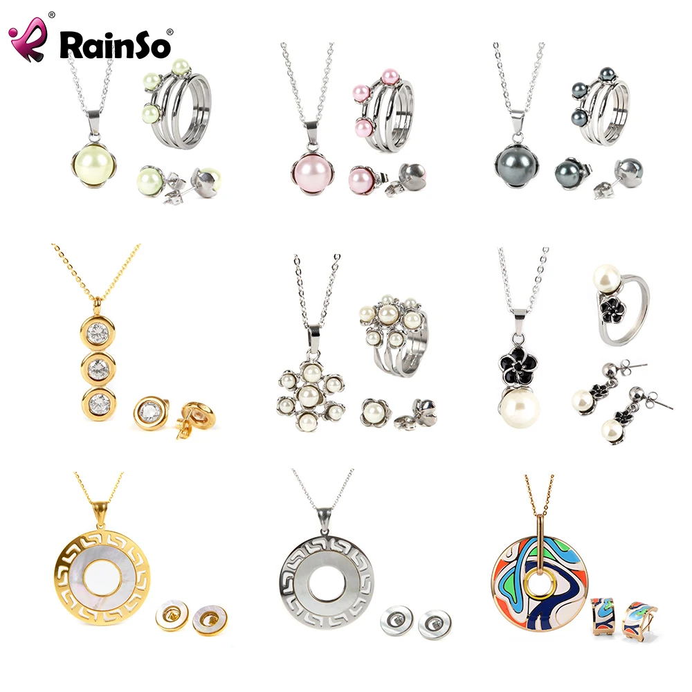 Rainso New In Earring For Women Jewelry Sets Ladies Fashion Necklace & Earrings Enamel Elegant Bead Pendant Jewellery Sets