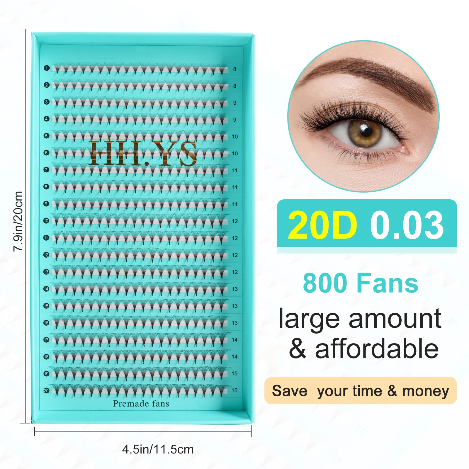 800 Fans False Eyelashesl 20D 8-15mm Length Thickness Lash Supplies Eyelash Extension Big Capacity Faux Mink Lashes