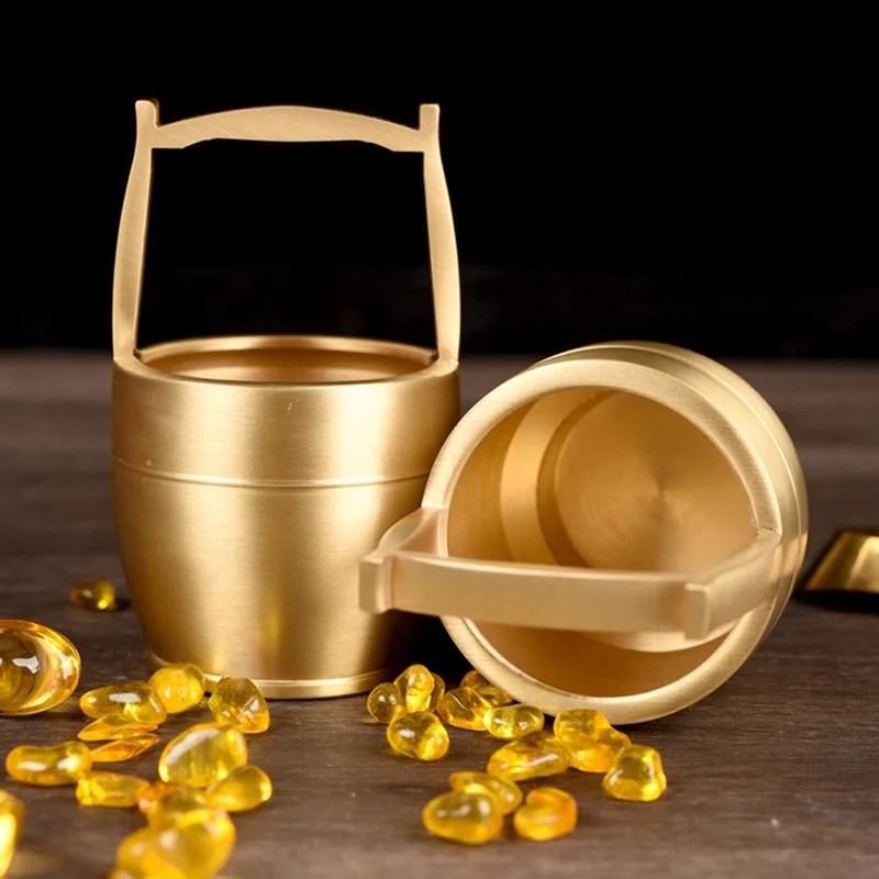 1PC Pure Brass Lucky Feng Shui Bucket of Gold To Attract Wealth Ornament Craft Ornament Home Desktop Decoration Gift Souvenir