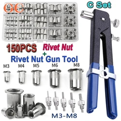 Kit de pistolet à rivets et écrous, 150 pièces, M3/M4/M5/M6/M8 ou rivets à écrou