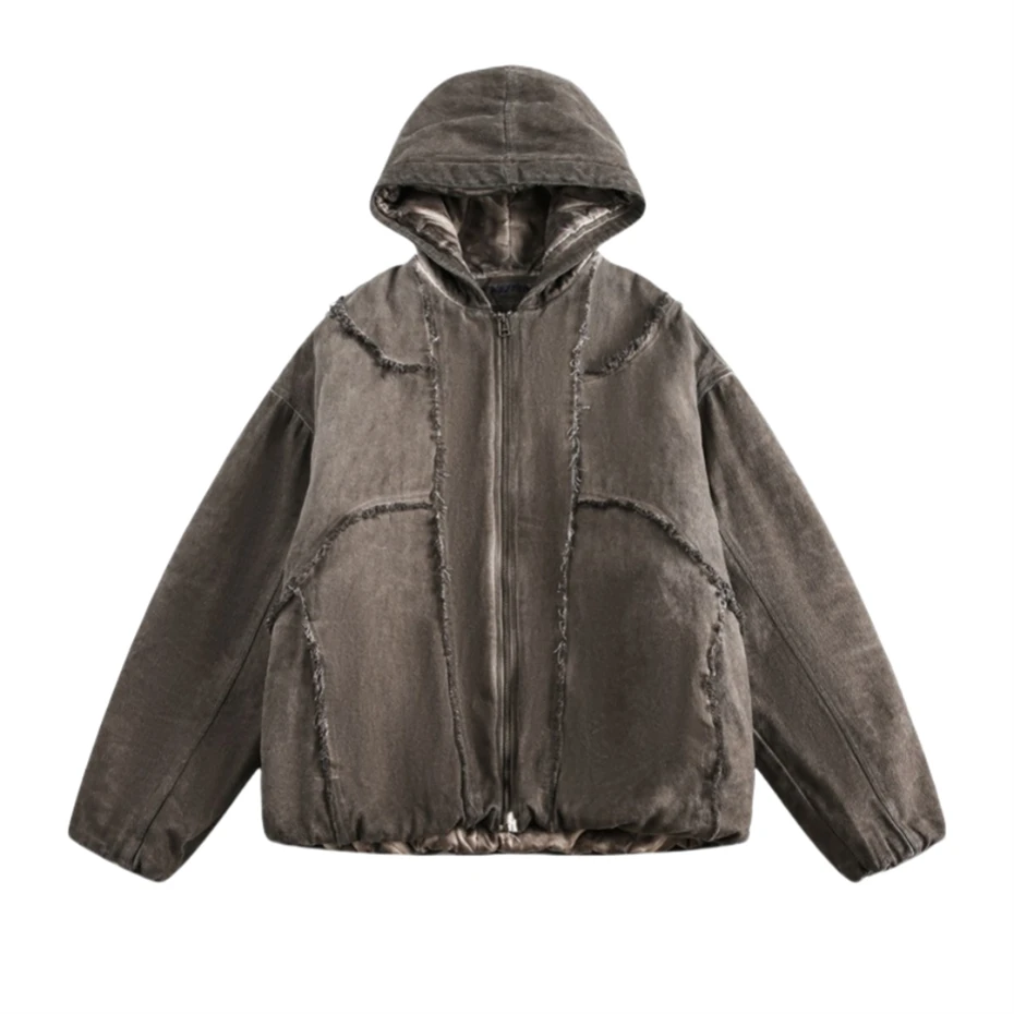 

Vintage Winter Thick Jackets Men Oversized Hooded Coats Washed Fleece Punk Streetwear Hip Hop Zip Up Jackets Mens Clothing