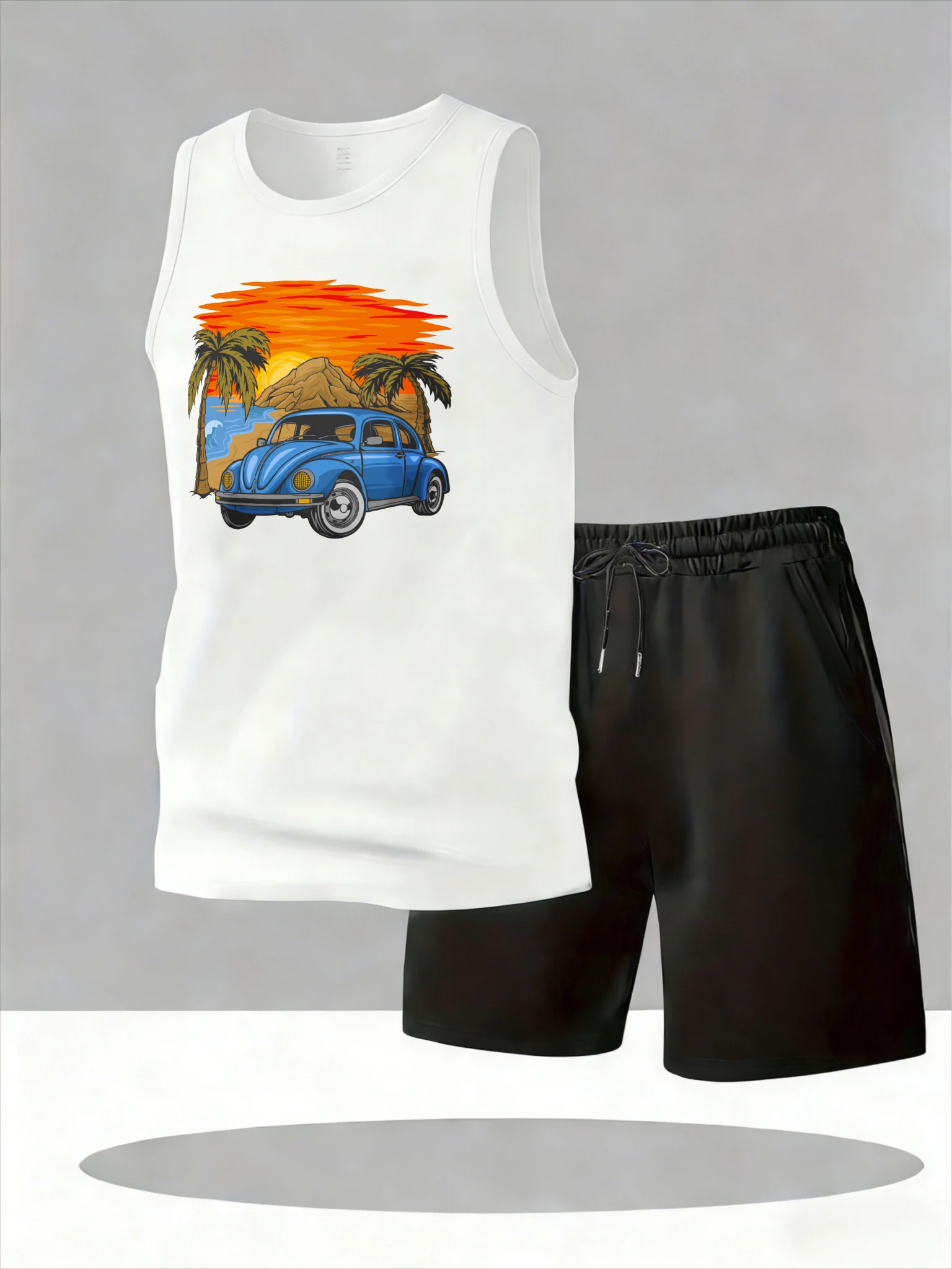 

Men's Tank Top Sets 2026 Summer Quick drying sports Breathable oversize sweat suit seaside crewneck sweatshirt set running