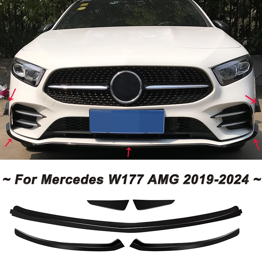 

For Mercedes benz A Class W177 A180 A200 A220 A250 AMG 2019-2024 Front Bumper Diffuser Side Splitter Spoiler Lip Under Canards