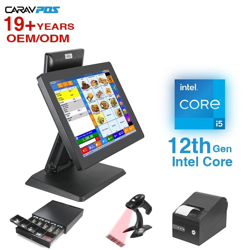 

Hot Sale I3 I5 POS Terminal 15+9.7 Inch Touch Epos Machine Software All in One Windows Cash Billing Dual Screen Pos System