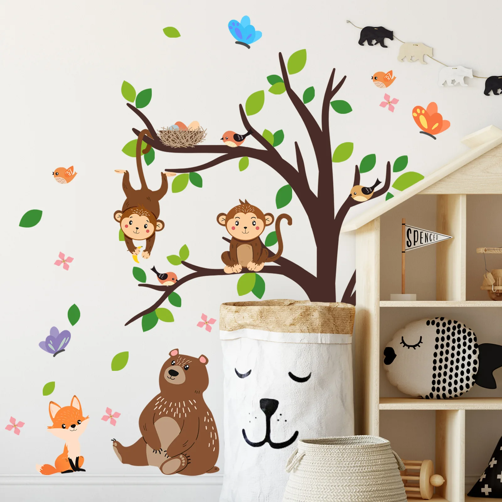 2pcs Cartoon Forest Animal Monkey Tree Wall Sticker Children's Room Kindergarten Layout Decorative Mural Wall Sticker Bm7506