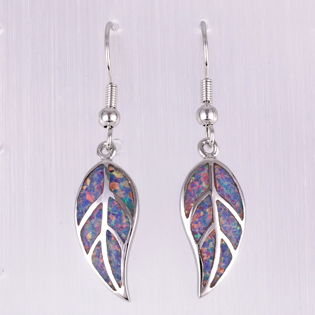 KONGMOON Nature Leaf Shape Lavender Purple Fire Opal Jewelry for Women Dangle Drop Earrings