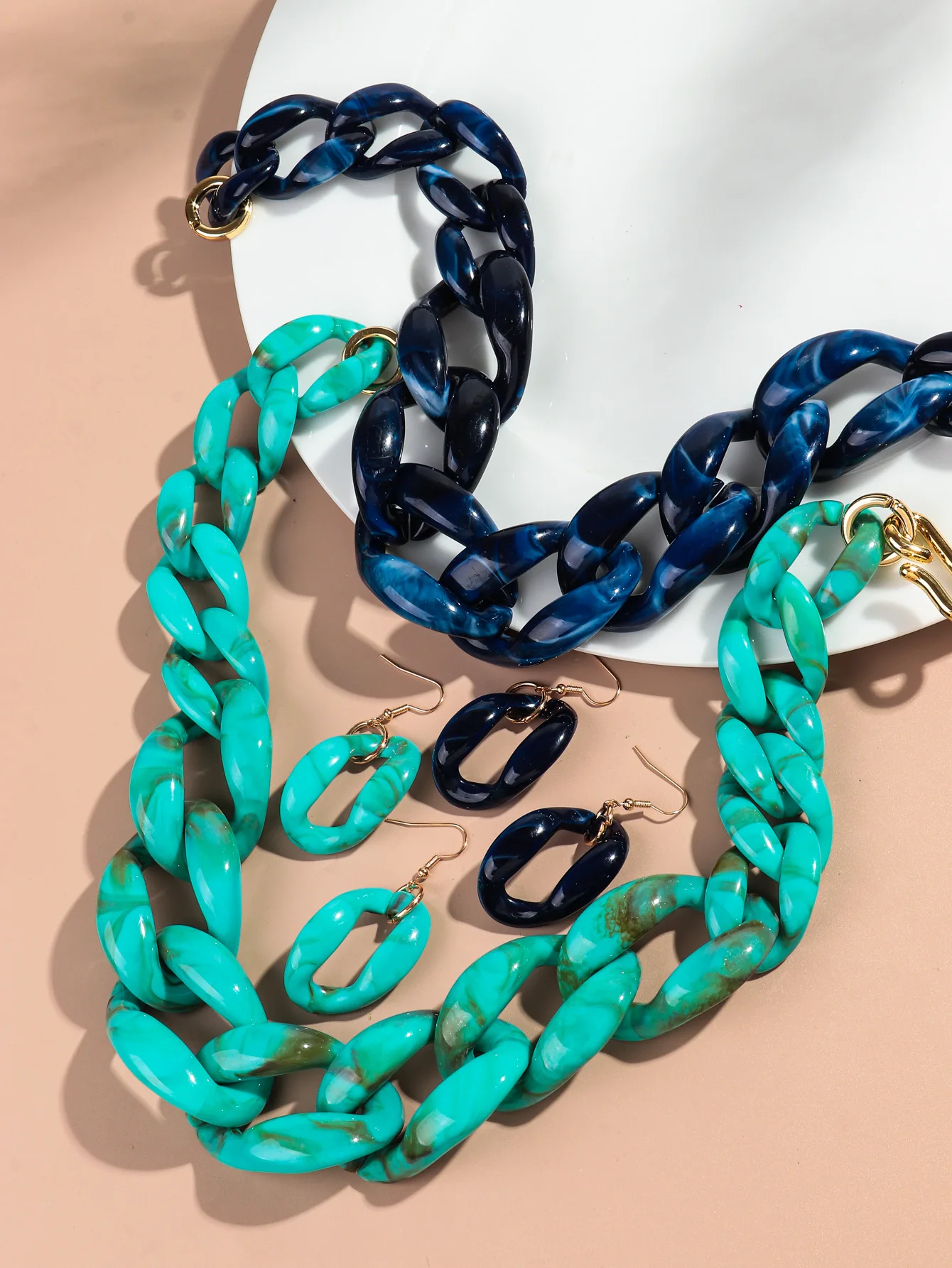 Statement Big Acryl Lange Kette Ohrring Halskette Set für Frauen Männer Boho Dicke Gliederkette Halsketten Anhänger Rock Schmuck Geschenke – Detail 4