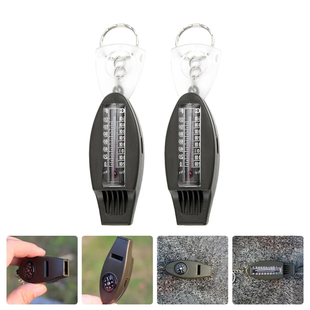 2pcs Four-In-One Outdoor Survival Whistle Compass Thermometer Magnifying Glass Portable Tool For Camping Hiking Mountaineering