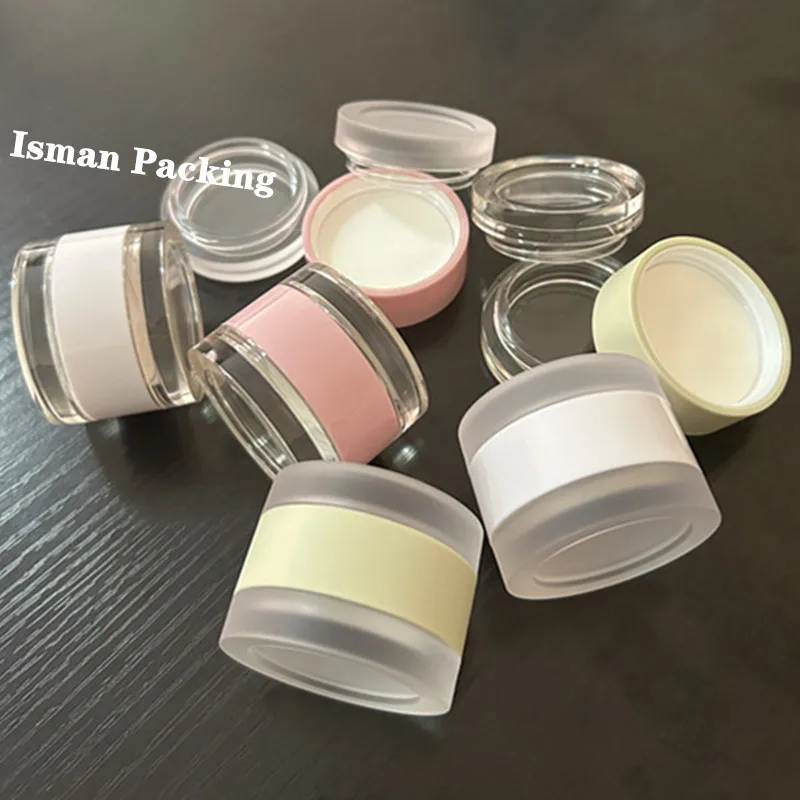 50Pcs Pink white green clear frost 2 in 1 round lip balm packaging layer lip mask gloss cosmetic lip scrub jars container 10g