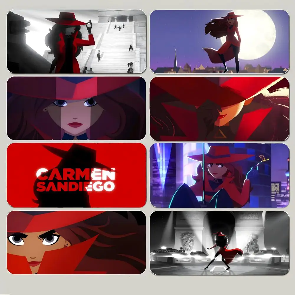 cartoon adventure C-Carmen Sandiego Mouse Pad Large Gaming Mousepad with Thick Stitched Edge Non-Slip Desk Mat