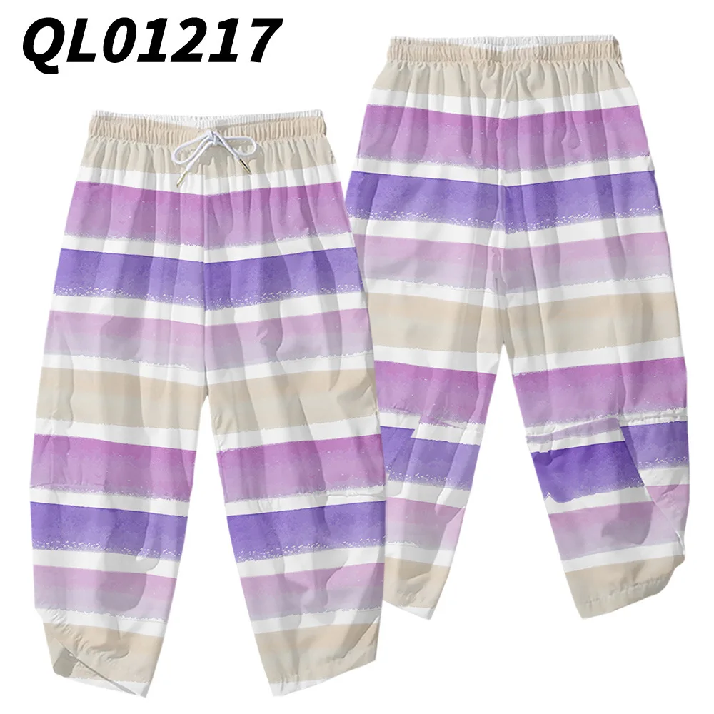 

Men Harem Jogger Pants Sweatpants Spring Summer Men Casual Purple Striped Print Joggers Trousers