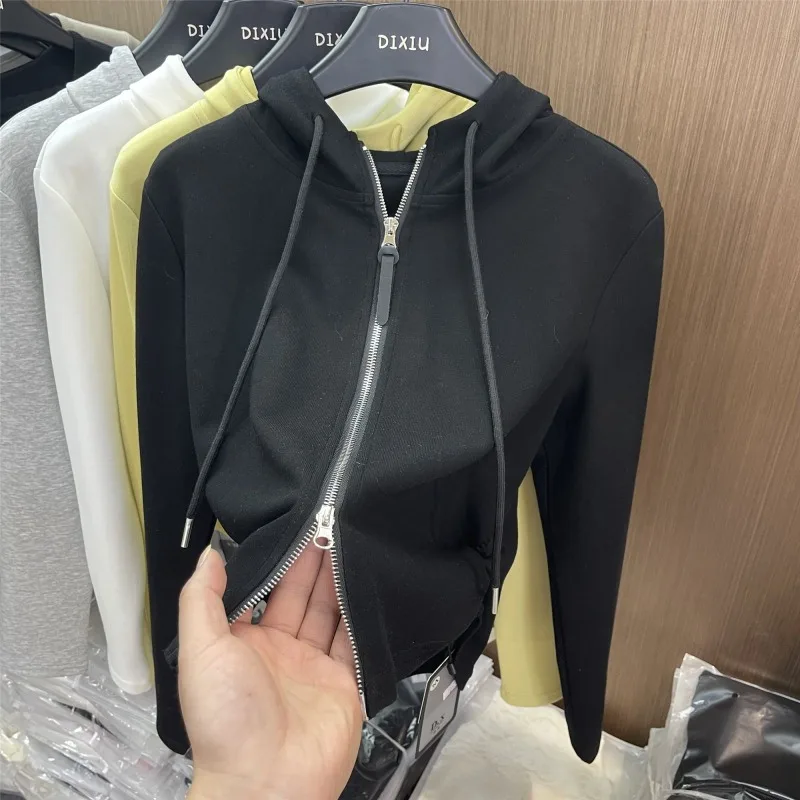 Women's Autumn Spring Top Coat Sweatshirt Hoodie Zipper Short Simple Comfortable Casual Design Fashion Niche Versatile Skinny