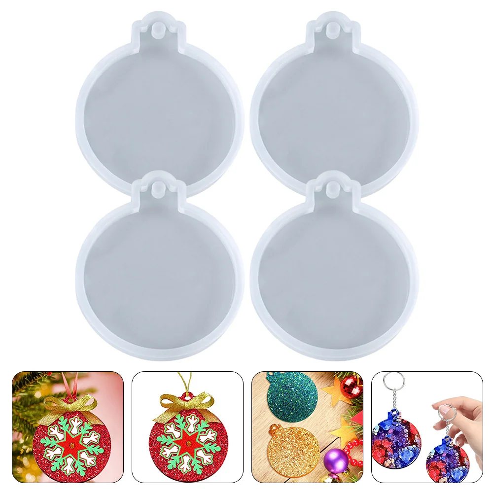 4 Pcs Christmas Hanging Tag Dies Round Plaque Silicone Mold Label Charm 820X690X080CM for DIY Crafts Making Xmas Casting