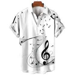 New Men's Shirt 2024 Summer Fashion Hawaiian Shirt Short Sleeve Lapel Top Music Symbol Pattern Print Shirt Oversized Man Clothes