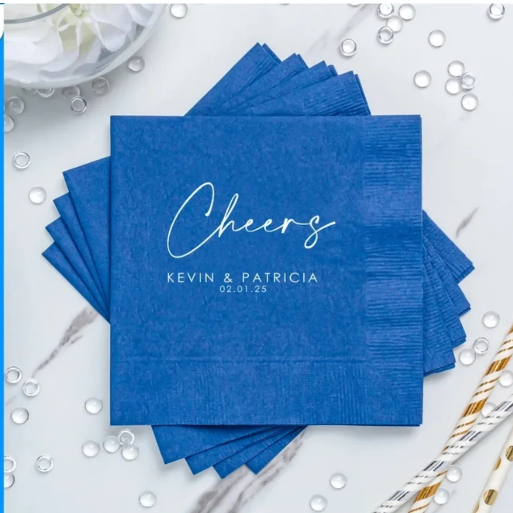 

50 Pcs Personalized Wedding Beverage Napkins | Cheers Wedding Napkin | Rehearsal Dinner Napkins |Bridal Party Napkins-Ball Party