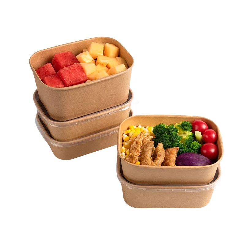 Caja de picnic al aire libre: fiambrera de papel Kraft segura para microondas, a prueba de fugas y desechable (contenedor para llevar ecológico)