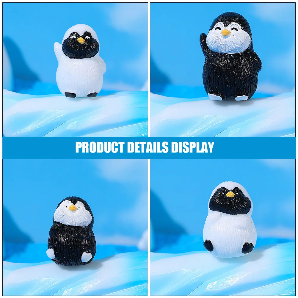 

4 Pcs Miniature Penguin Decor Figure Micro Landscape Accessory Cartoon Figures Figurines