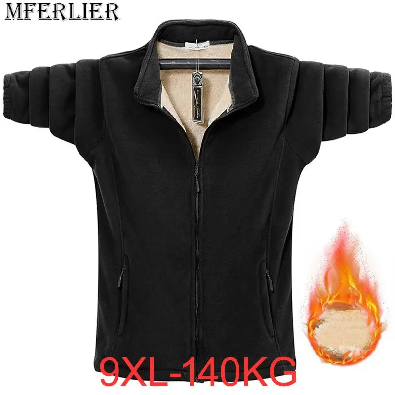 

Winter Thick Fleece Jacket Men Fleece Coats Solid Plus Size 8XL 9XL Fashion Casual Winter Warm Jackets Male Outerwear 140KG